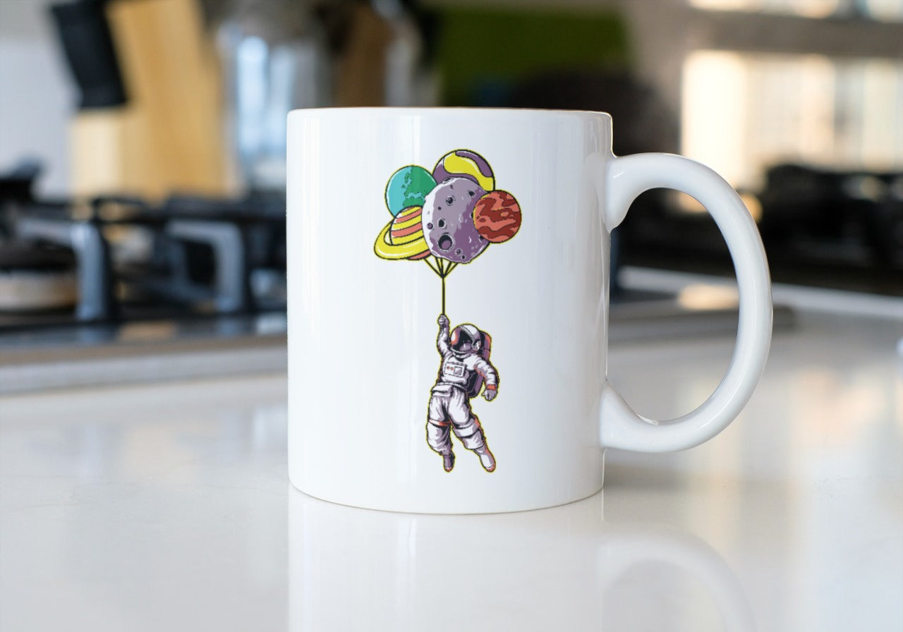 Astronaut with planet balloons
