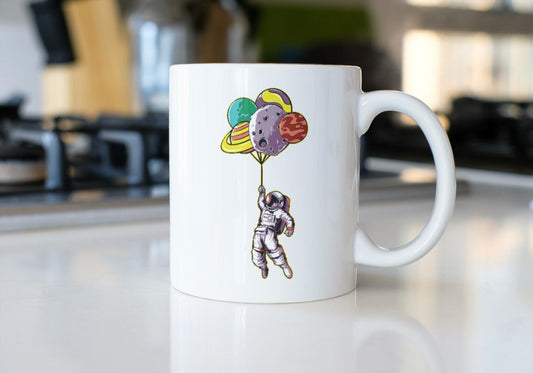 Astronaut with planet balloons